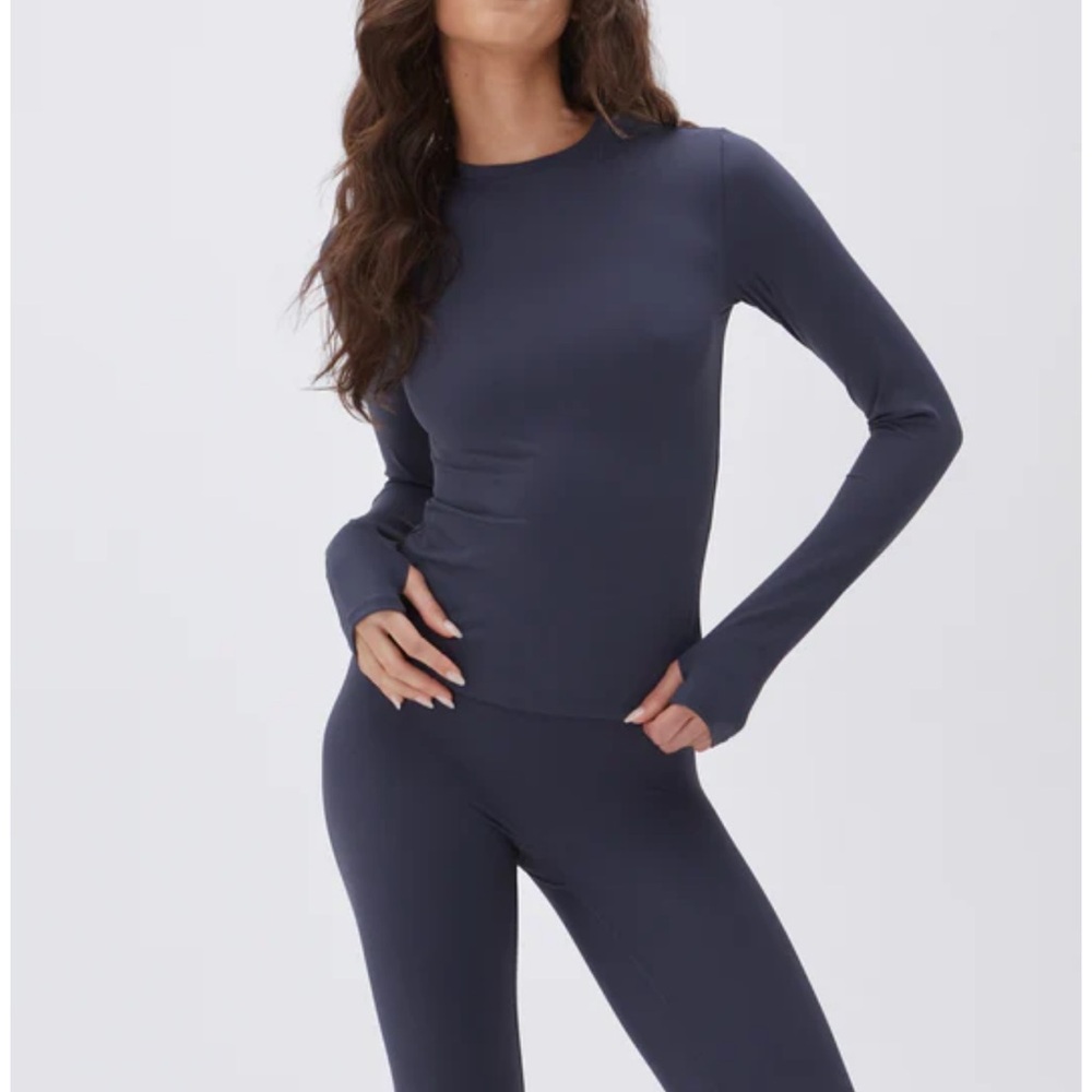 Adanola Gray and Blue Fitted Ribbed Bodysuit